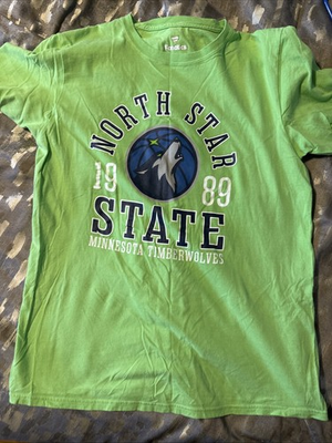 #ad minnesota timberwolves north star state 1989 lime green fanatics shirt medium $5.00