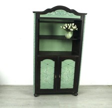 Kleines Buffet Geschirrschrank, Antik um 1850, Nußb dkl + Hell Salbeigrün UNIKAT