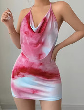 NEW Large Sexy Elegant Vibrant Tie-Die Style. Backless Bodycon Mini Dress.