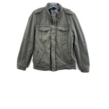 LEVIS MENS JACKET SIZE L FAUX FUR LINED OLIVE GREEN MILITARY STAND COLLAR read 