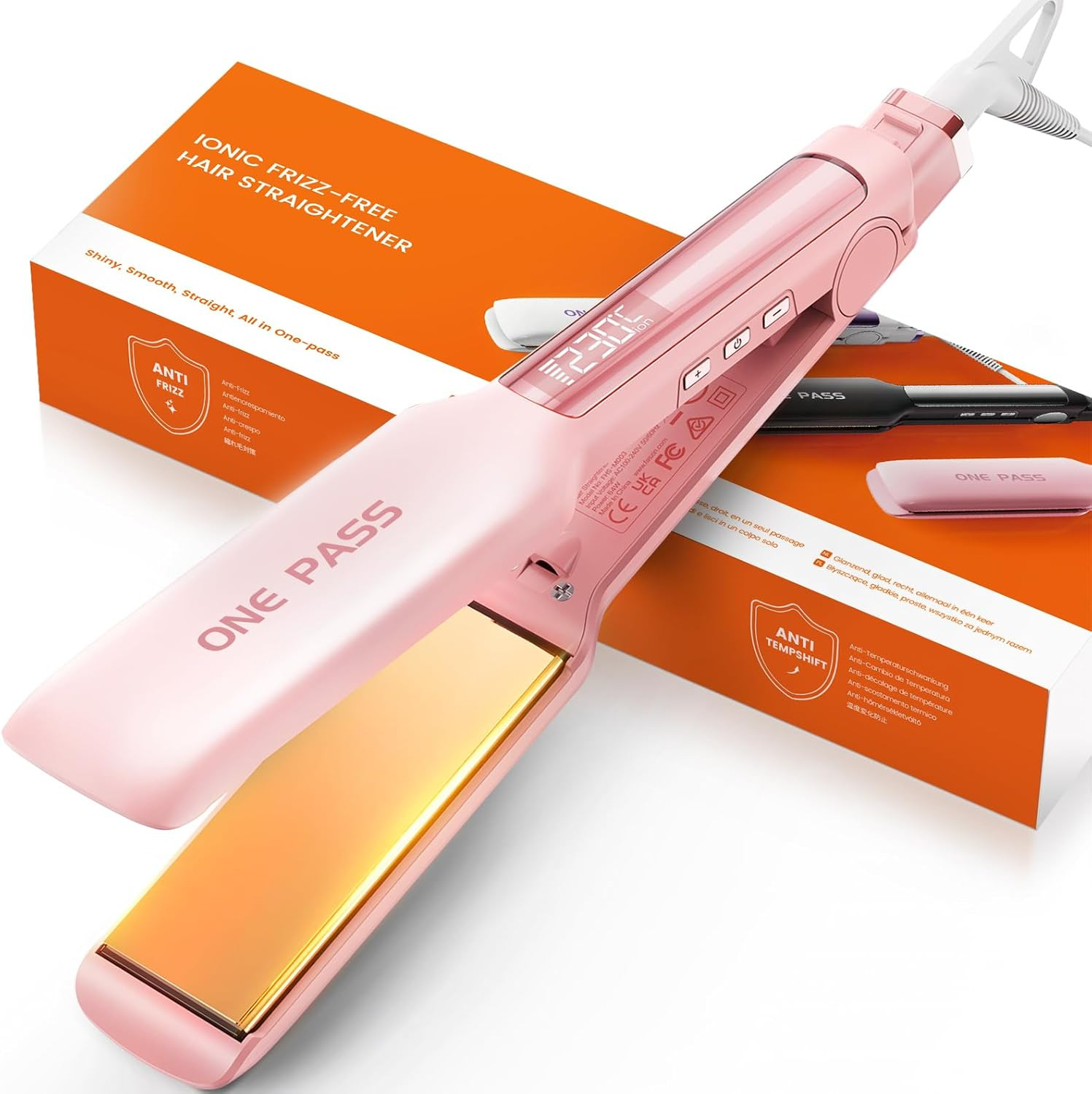 Piastra per Capelli Professionale , Piastre in Titanio Larghe 42Mm Con Ioni Nega