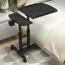 Height Adjustable Overbed Table Rolling Workstation with 2 Tilting Desktops