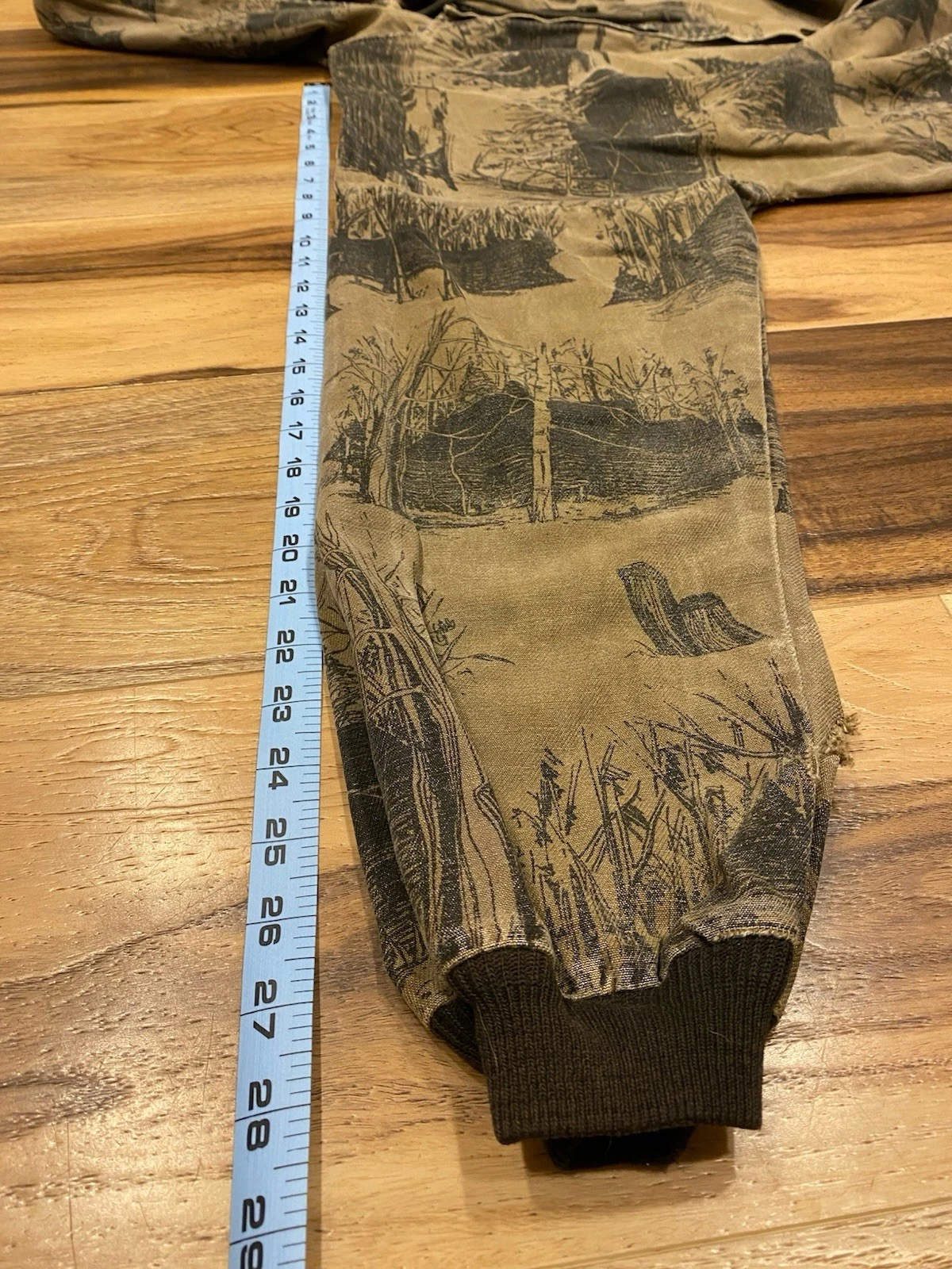 Vintage Michigan Rag Co Cabin Forest Print Hooded Canvas Jacket Distressed Rare - product detail image 15