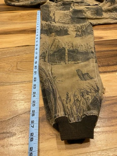 Vintage Michigan Rag Co Cabin Forest Print Hooded Canvas Jacket Distressed Rare image 15