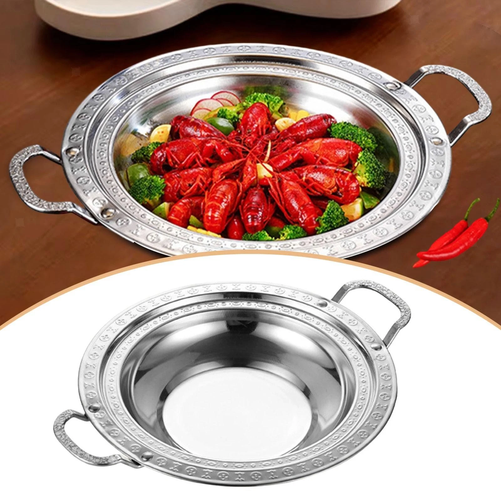 Double Rimmed Dry Pot Portable Frying Pan for Vegetables Deep Frying Frying