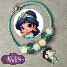 JASMINE Aladdin Aqua Blue Braided Leather 3mm Snake Chain Charm Bracelet Gift ✨