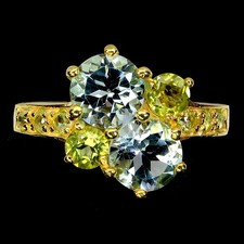 925 Sterling Silver Ring Round Sky Blue Topaz 7mm Peridot Gemstone Jewelry Sz 8