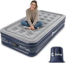 Twin Air Mattress with Built-In Pump, 16 Raised, Quick Inflation Travel Ready