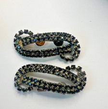 Vintage MUSI Black Rhinestone Shoe Clips 1950s Mid Century Glam Accessory MCM