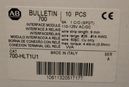 BOX OF 10 Allen Bradley 700-HLT1U1 Base Series A New Open box w/700-TBR60 Relay - Picture 3 of 3