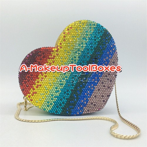 Crystal Gradient Rainbow Love Heart Party Evening Wedding Bridal Clutch Bag C10 - Picture 16 of 20