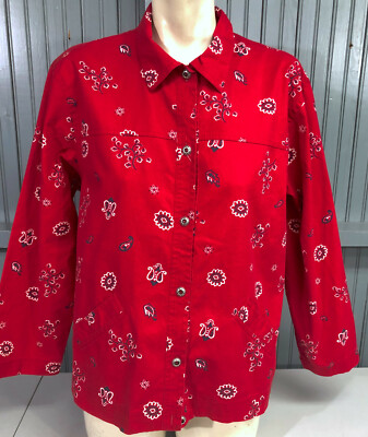 Graff Womens Red Paisley Floral Snap XL Jacket 