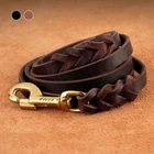 5ft Genuine Leather Dog Leash Braided Training Lead Heavy Duty for Large Dogs