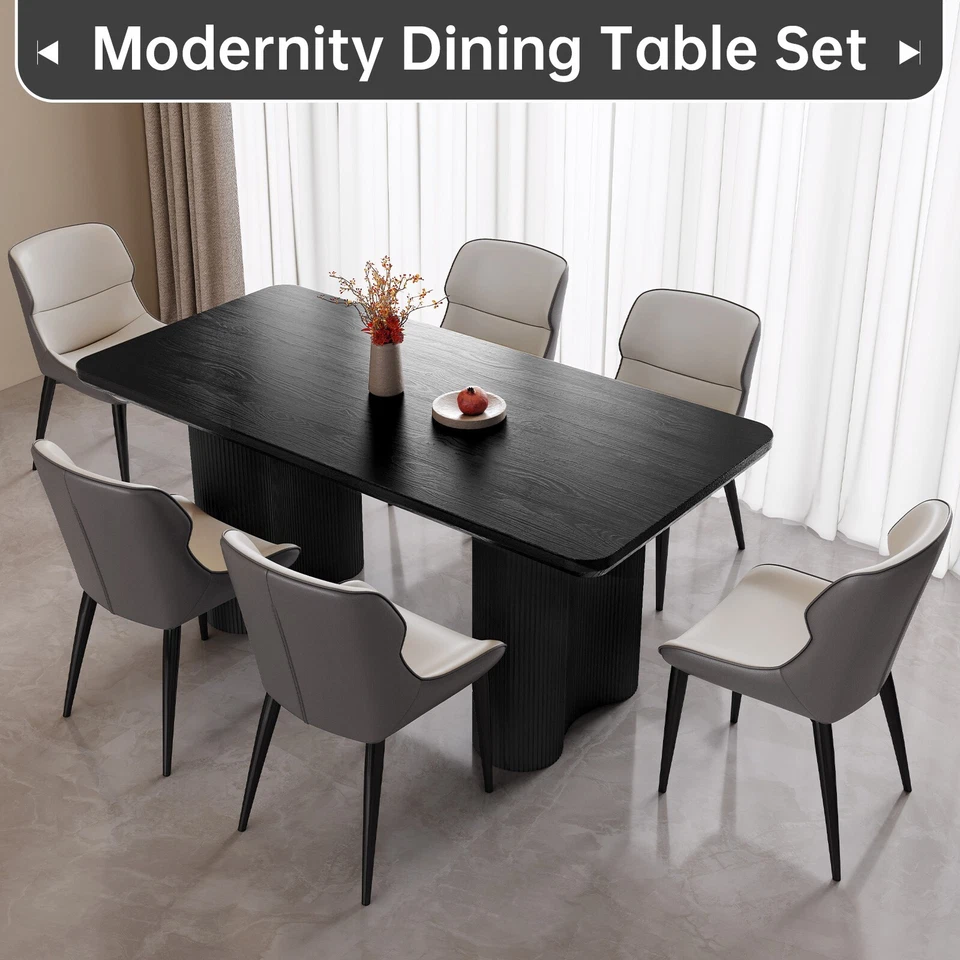 63"Black Dining Table Rectangular Kitchen Table Modern Stylish Dining Room Table - Image 3 of 4