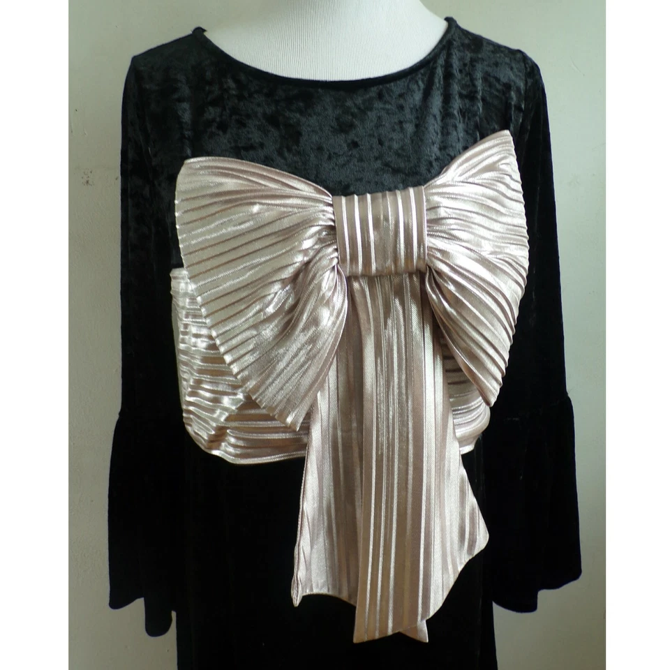 Xhilaration Fancy Dress SIze Medium Black Velour Silver Bow Holiday Party Shift - Image 3 of 4
