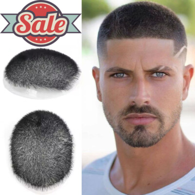 Men's Short Buzz Cut Hair PU Skin Base Toupee Human Hair Hairpieces Wig 13Cx18cm