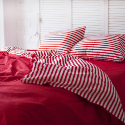 Natural Cotton Double-Sided Duvet Cover in Red Twin Full Queen King