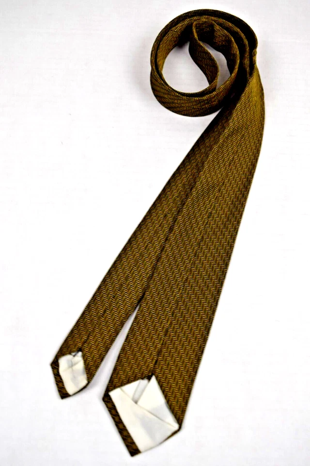 Corbata de Colección Años 60 Dorado Oliva Diagonal Rayas Brocado Ajustada 53" x 2.5" Acetato Foto 4 de 4