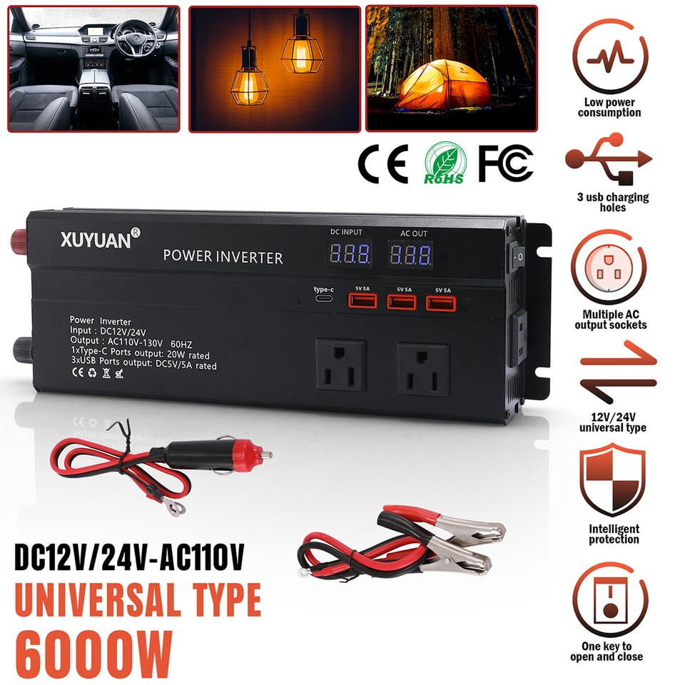 Convertidor 7000W De DC 12V A 110V AC Con USB Para Carro Auto Inversor ...