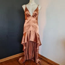 Women's size L 'ABYSS By ABBY' Gorgeous Glow copper hi low stretch satin dress 