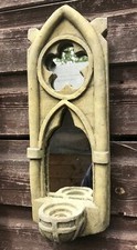 Gothic Arch Mirror single candle sconce stone home garden ornament 31cm (12
