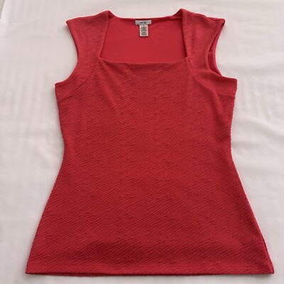 Cache Pink Square Neck Sleeveless Tank Top Textured Shirt Sz M Medium Tencel