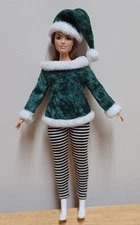 Curvy Barbie 11 1/2"  Doll Clothing  Holiday Elf outfit, Top, Hat, Leggings