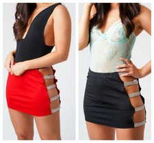 Women's High Waist Micro Mini Skirt Side Glitter Slit Details Short Bodycon New