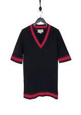 Gucci 2018 Black Sylvie Web Accent V-neck Shift Mini Dress - Sz XS