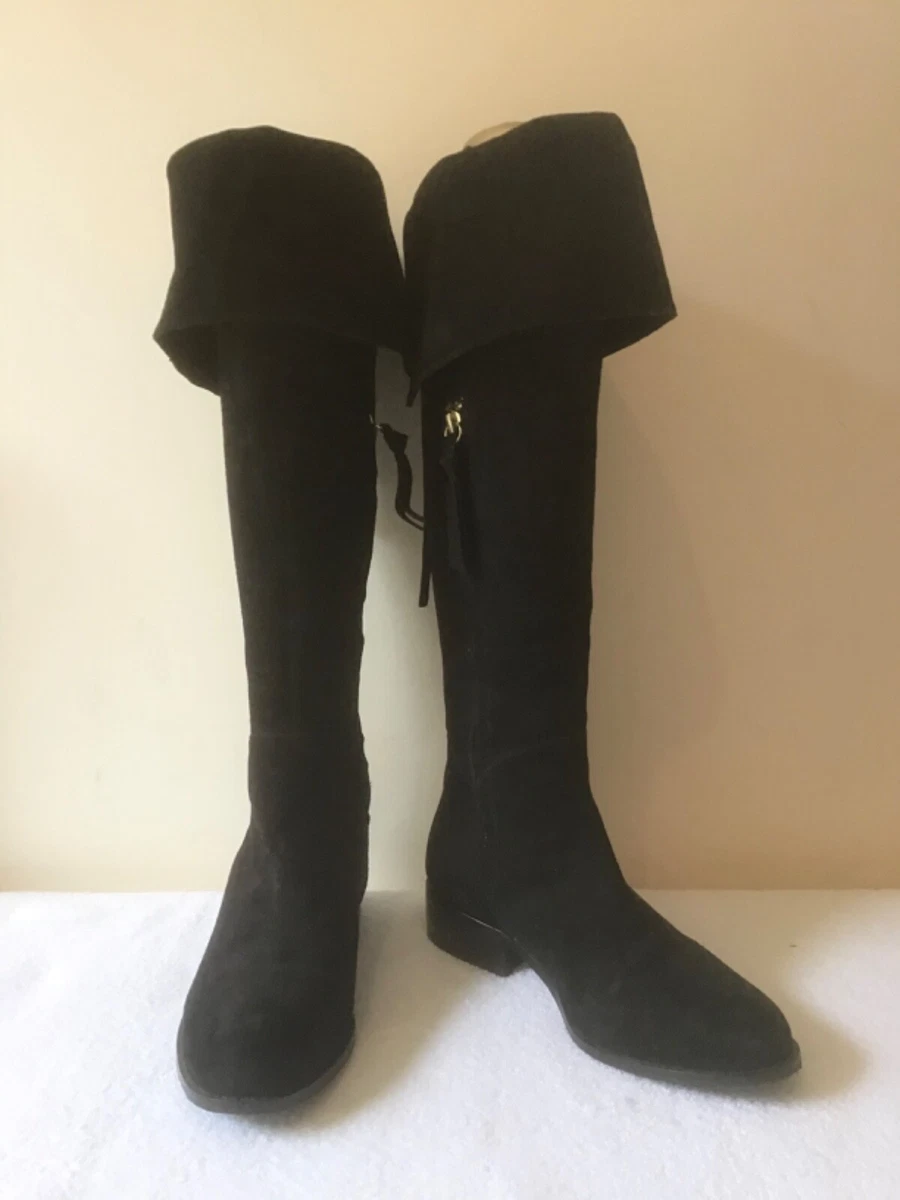 BODEN BLACK SUEDE TURN OVER TOP KNEE LENGTH BOOTS SIZE 5 38