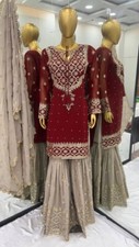 Maroon Color Heavy Faux Georgette Top And Palazzo With Dupatta For Festival Wear