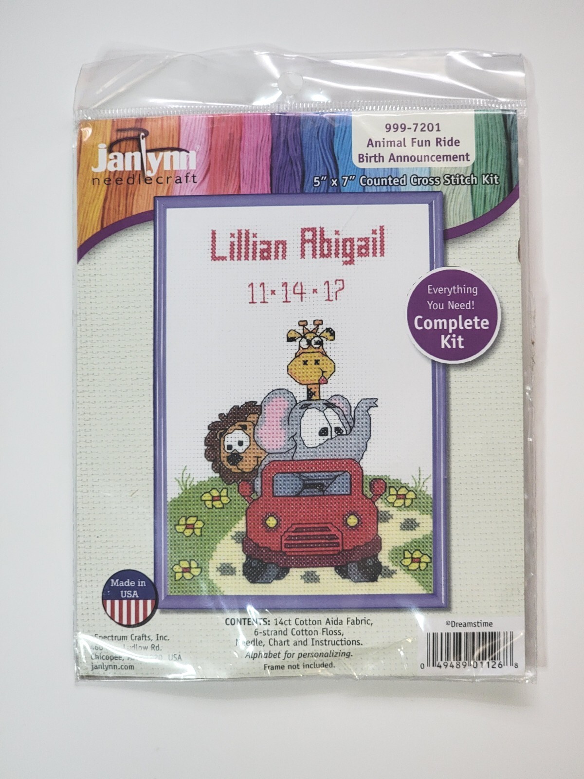 Kit Janlynn Needlecraft Animal Fun Ride Birth Announcement