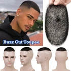 US Mens Toupee Hairpiece PU Skin 100% Human Hair System Replacement Wig Buzz Cut