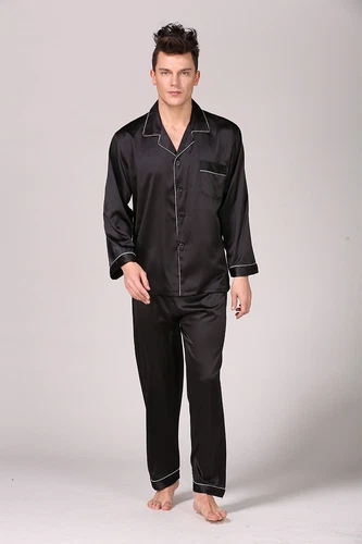 Men's Silk Satin Pajamas Pyjamas Set Long Sleeve Sleepwear Pijama Nightwear - Bild 9 von 50