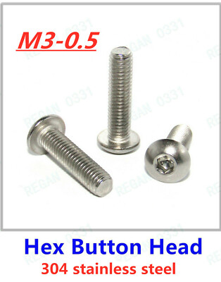 M3-0.5 Allen Hex Socket Button Head Screw Bolt 304 Stainless Steel A2-70 ISO7380
