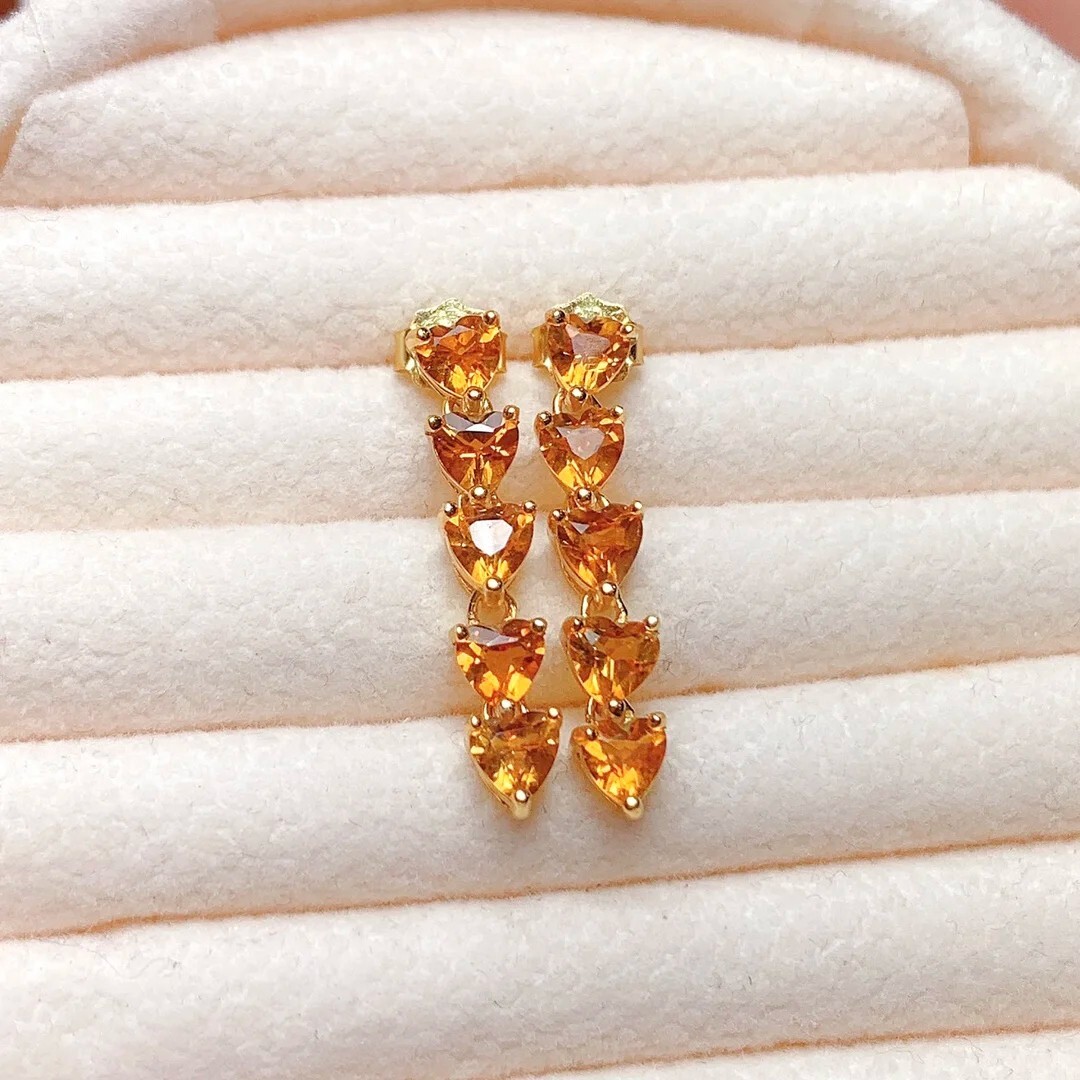FS Inlay 4mm Natural Citrine S925 Sterling Silver Earrings for Women Fine Jewel