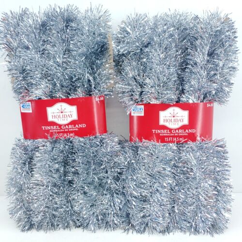 Holiday Time Tinsel Garland Shiny Silver 15 Ft each or 30 ft Total Qty 2 - Picture 1 of 5
