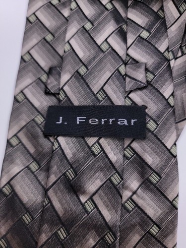 J Ferrar Mens Formal Necktie 58"Lx4"W Gray/Beige Neck Tie - Picture 3 of 4