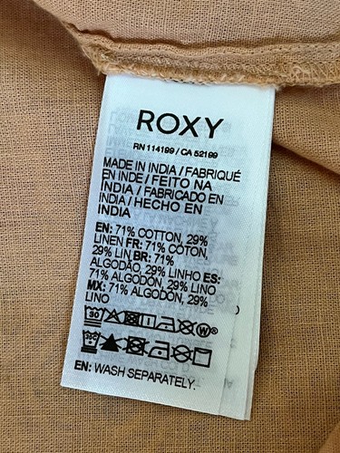Roxy 3/4 Puff Sleeve Tie Front Top Sz M Linen Cotton Orange - Picture 7 of 8