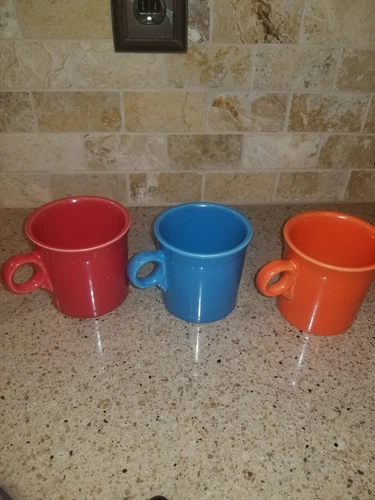 3 Fiesta Ware Coffee Cups Mugs Tom Jerry O Ring Handle Homer Laughlin HLC USA