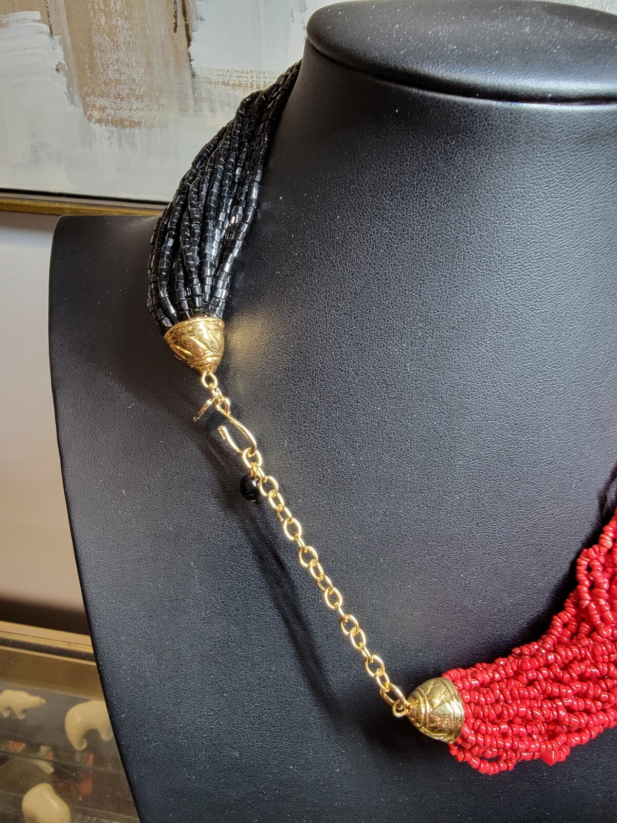 Kenneth J Lane KJL Vtg Red Black Multistrand Glas… - image 2