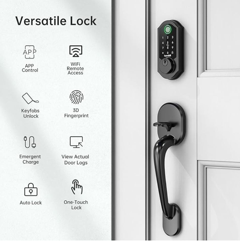 Hornbill Smart WiFi Deadbolt Lock with Fingerprint Keyless Entry Alexa App Touch Control  -image