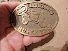 9P-vintage BRASS belt buckle- CO-OP lubricants super TMS- DEERE H tractor
