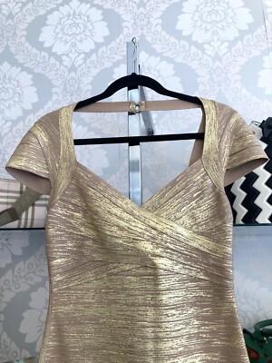 Herve Leger Metallic Sweetheart Neck Bandage Gown - Gold Foil at Nordstrom Rack