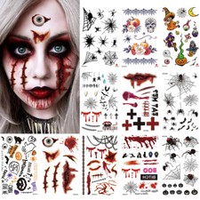 Halloween Zombie Scars Stitches Temporary Tattoos Party Wound Face Sticker