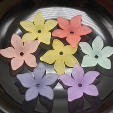 120 Mixed Color Frosted Acrylic 5-Petal Blossom Flower Beads Cap 22mm Jewelry