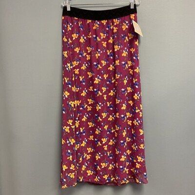 LuLaRoe Lucy Skirt L Floral Iris Flowers Maxi Lined NWT