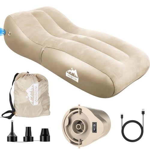 Luxury Inflatable Lounger Ultra-Wide 35.4 ”, Self Inflatable Couch with Khaki - Bild 2 von 7