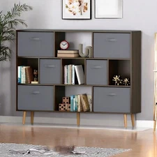 Cube Storage Unit - 11-Cube, 6-Gray Fabric Drawers, Brown & Versatile Storage
