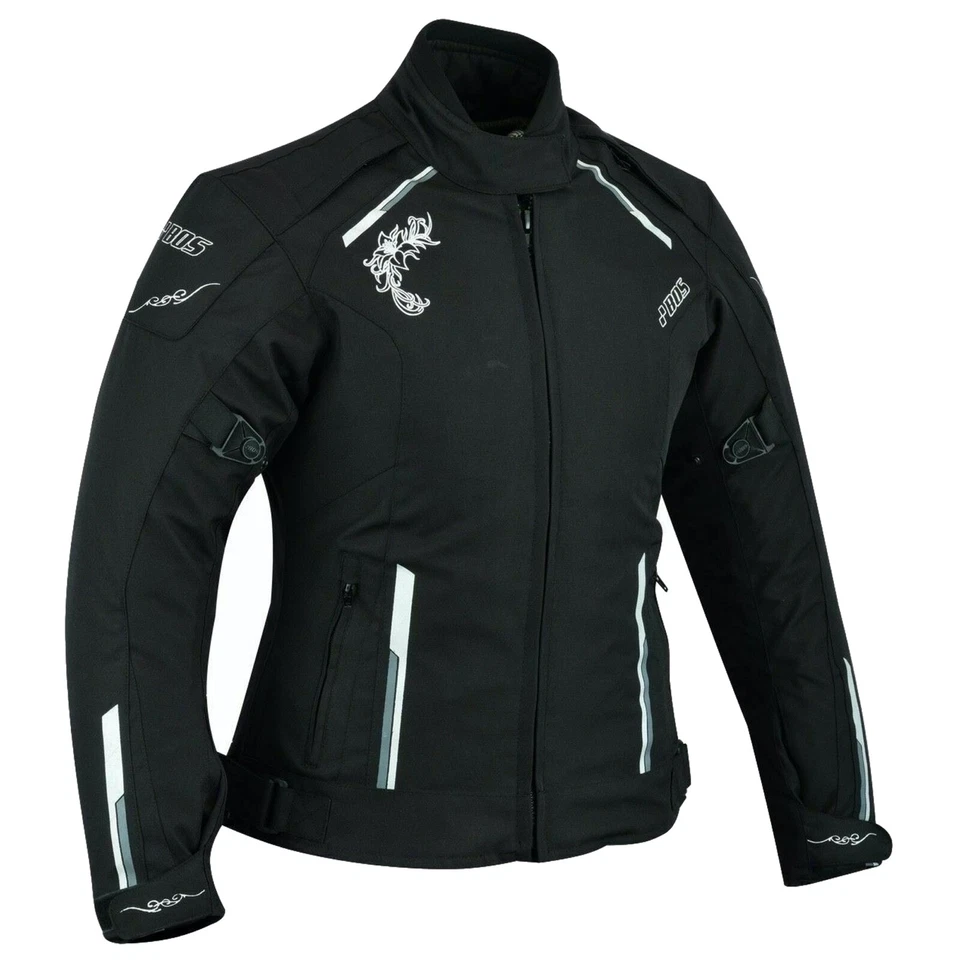 Damen Motorrad Jacke Motorradjacke Textil Schwarz Motorradjacke mit Protektoren - Bild 1 von 4